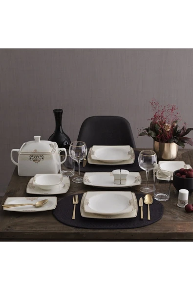 Güral Porselen Caroline Gold 62 Parça Bone Porselen Yemek Takımı Gbscr85kyt8405686 Bone Yemek Takımı - Resim 5
