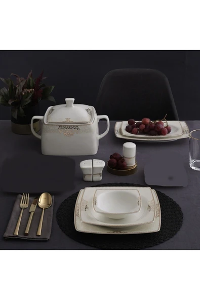 Güral Porselen Caroline Gold 62 Parça Bone Porselen Yemek Takımı Gbscr85kyt8405686 Bone Yemek Takımı - Resim 3