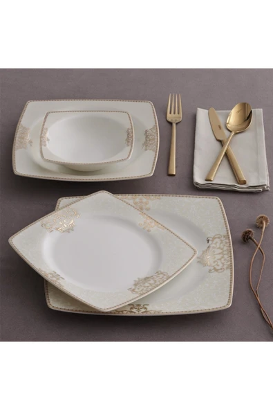 Güral Porselen Caroline Gold 62 Parça Bone Porselen Yemek Takımı Gbscr85kyt8405686 Bone Yemek Takımı - Resim 2