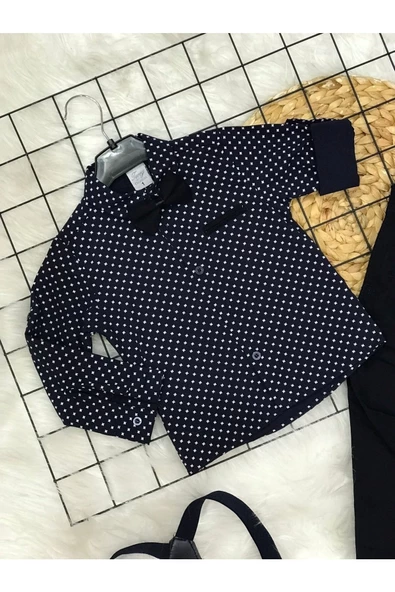 Erkek Çocuk Buz Mavi Oxford Gömlekli Papyonlu Takım - 3