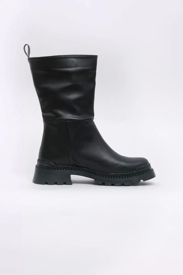 Capri Vegan Deri Termal Kauçuk Siyah Rengi Yarım Bot 45027 - Resim 2