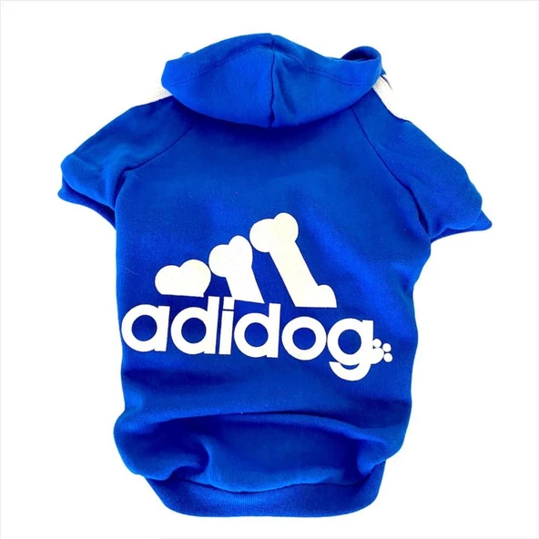 Saks mavi Adidog Kapşonlu Kedi Sweatshirt Kedi Kazağı Duo - 3