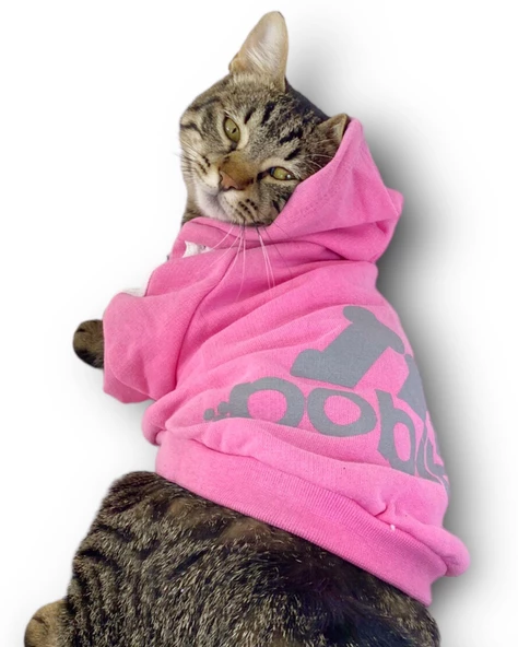 Pembe Adidog Kapşonlu Kedi Sweatshirt Kazak Duo - 3