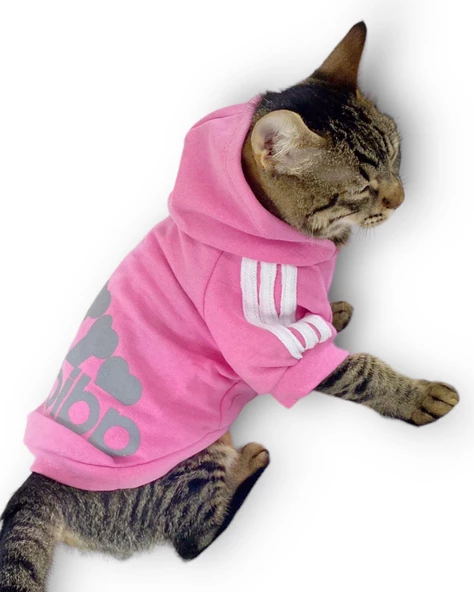 Pembe Adidog Kapşonlu Kedi Sweatshirt Kazak Duo