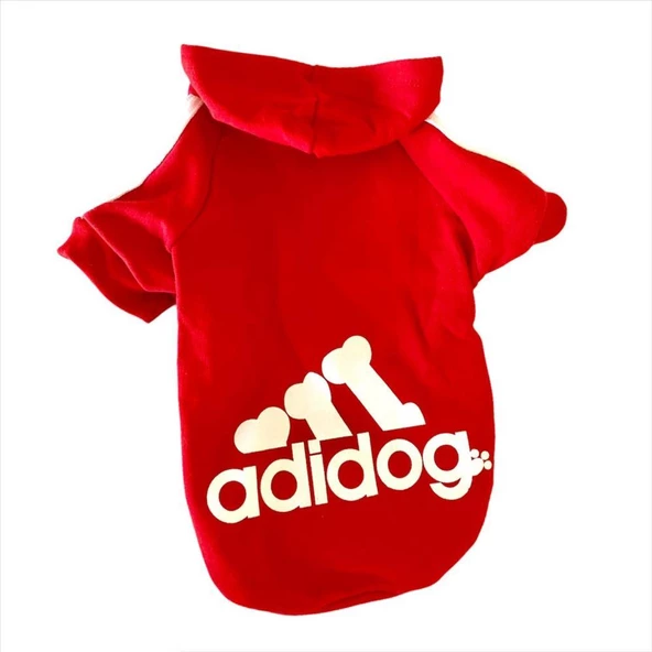 Kırmızı Adidog Kapşonlu Kedi Sweatshirt Kedi Kazağı Duo - 3