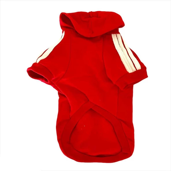 Kırmızı Adidog Kapşonlu Kedi Sweatshirt Kedi Kazağı Duo - 4