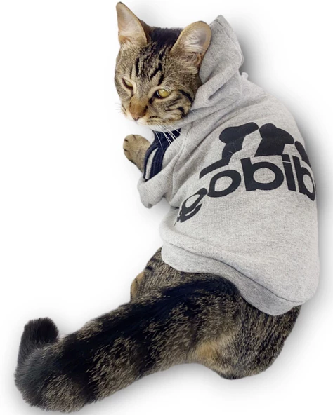 Gri Adidog Kapşonlu Duo Kedi Sweatshirt Duo - 2
