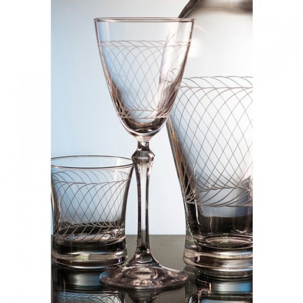 Kcd Linda Kesme El Dekor Yaldızlı Desenli Cam 6 Adet Ayaklı Bardak Kadeh ürün görseli 1