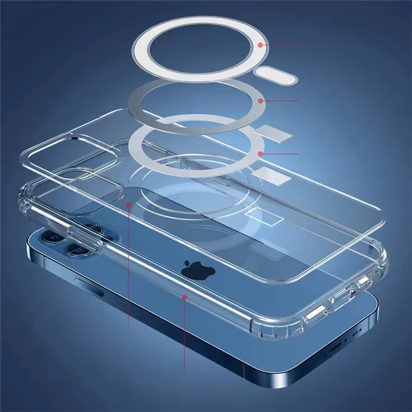 Apple iPhone 11 Pro Kılıf Magsafe Şarj Özellikli Şeffaf Sert PC Embos Kapak - 5