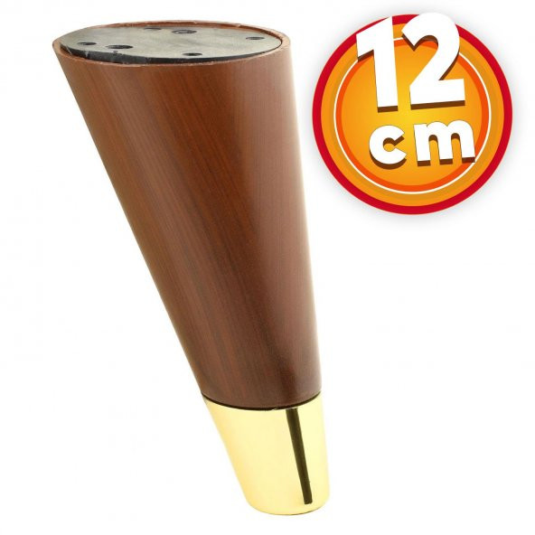 Lüks Mobilya Sehpa TV Ünitesi Koltuk Ayağı 12 cm Kahverengi Ahşap Desenli Gold Ayak - 1
