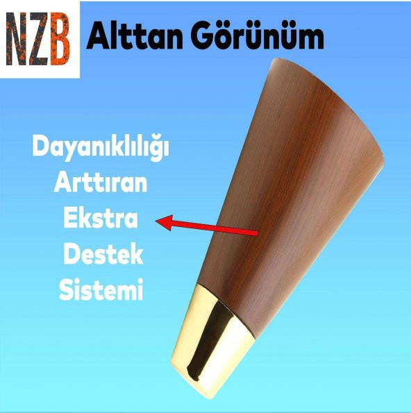 Lüks Mobilya Sehpa TV Ünitesi Koltuk Ayağı 12 cm Kahverengi Ahşap Desenli Gold Ayak - 5