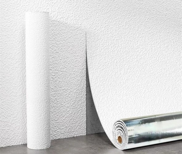50x280 Cm Kendinden Yapışkanlı Alüminyum Folyolu Isı Ses Yalıtımlı Duvar Kağıdı Paneli Sıva Beyaz