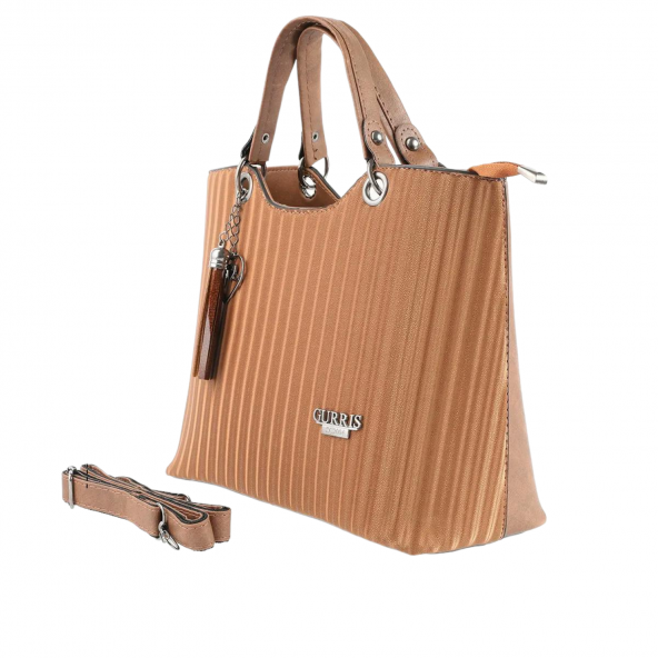 3 Boyutlu Acık Kahverengi Bayan Askılı El ve Omuz Çantası