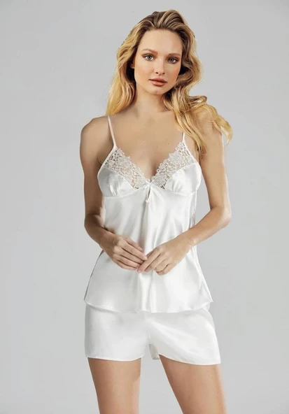 LOWELA PARİS 2005 Ekru  Saten Kısa Gecelikli 6 Lı Çeyiz Seti - Resim 3