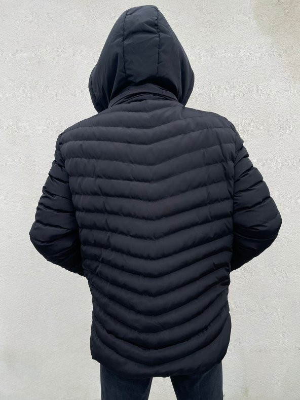 SAĞLAM DIŞ CEPHE TASARIM MODEL İÇ VE DIŞ ÇEP DETAYLI ÇIKARILABİLİR KAPŞONLU MONT SİYAH - 3