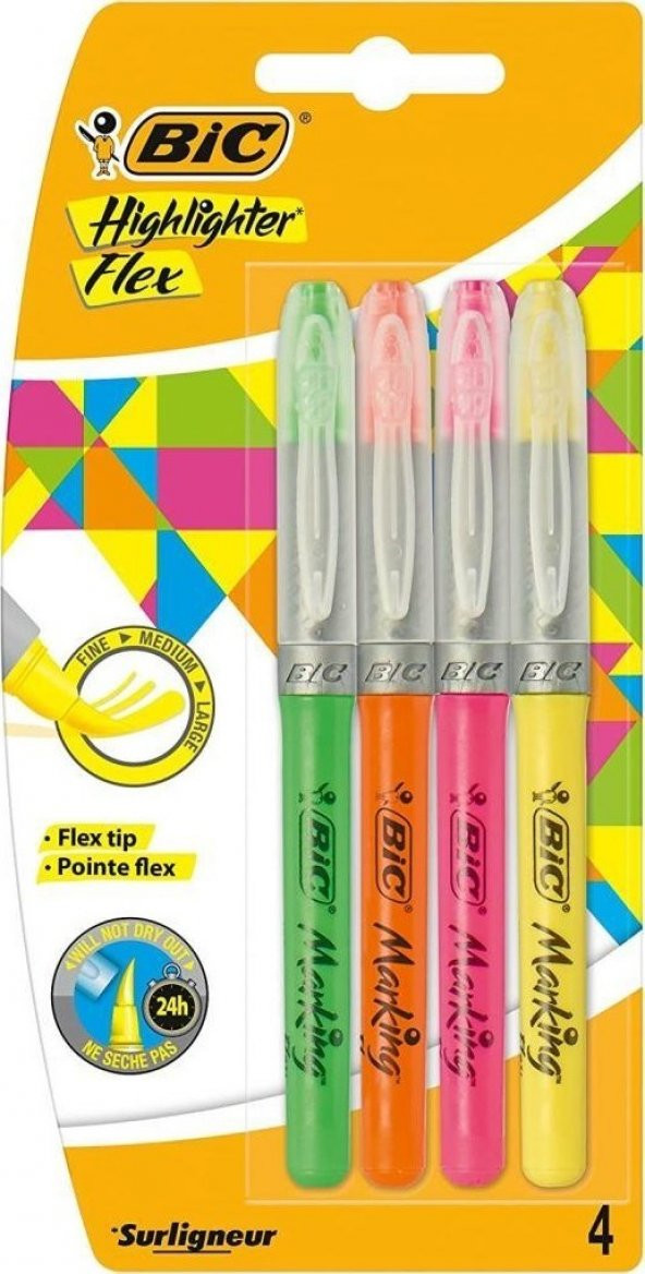 Bic Highlighter Flex Fosforlu Kalem 4 Renk