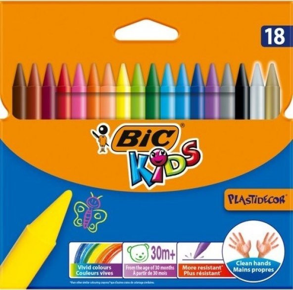 Bic Kids Plastidecor Silinebilir Elleri Kirletmeyen Pastel Boya 18 Renk ürün görseli 1