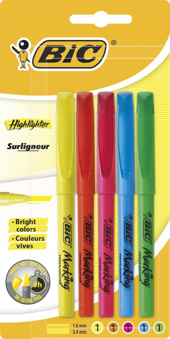 Bic Brite Liner Fosforlu Kalem 5’li Blister Karışık Renk