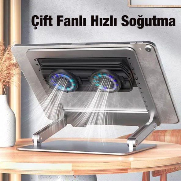 Coofbe RGB Işıklı Yüksekli Ayarlı Çift Fanlı Dizüstü Bilgisayar Laptop Soğutucu Stand Laptop Masası - 2