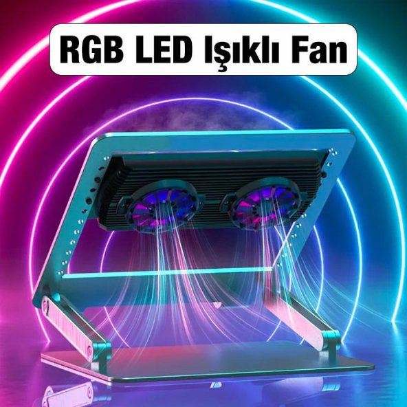 Coofbe RGB Işıklı Yüksekli Ayarlı Çift Fanlı Dizüstü Bilgisayar Laptop Soğutucu Stand Laptop Masası - 5