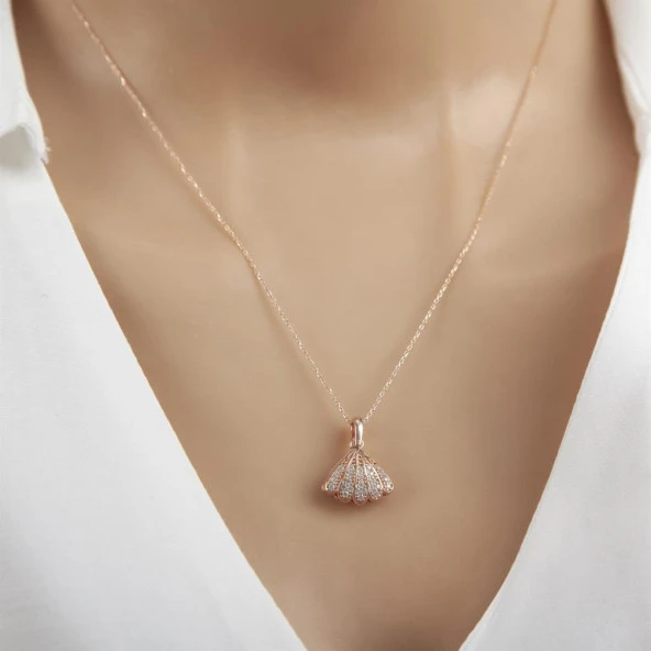 Mercan İnci Rose Kaplama 925 Gümüş Kadın Kolye - 4