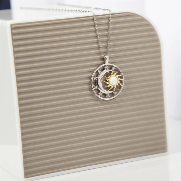 Ay Güneş Modeli Rodyum Kaplama 925 Gümüş Kadın Kolye - 3