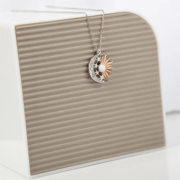 Ay Güneş Modeli Rodyum Kaplama 925 Gümüş Kadın Kolye - 2