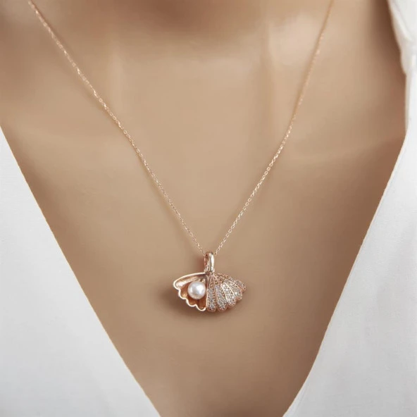 Mercan İnci Rose Kaplama 925 Gümüş Kadın Kolye - 9