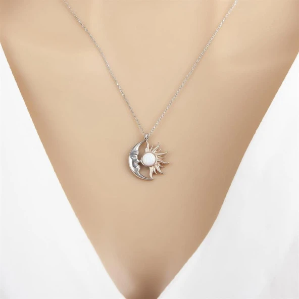 Ay Güneş Modeli Rodyum Kaplama 925 Gümüş Kadın Kolye - 5