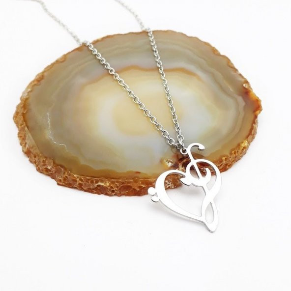 Gümüş Renk Kadın Sol Anahtarı & Kalp Kolye - 3