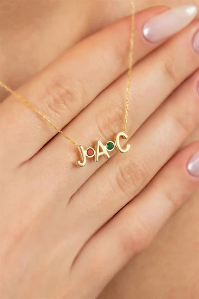 Gümüş Doğum Taşlı Harf Kolye ürün görseli 1