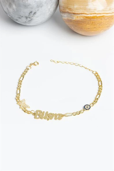 Gümüş Nazar ve Kelebekli İsim Bileklik ürün görseli 1