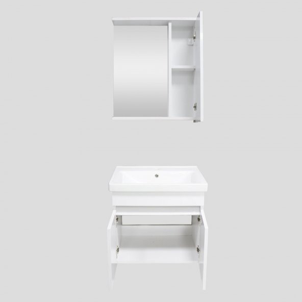 Karen Banyo Koza Banyo Dolabı Seti, 60 Cm Beyaz, Lavabo Dahil - 5