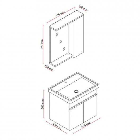 Karen Banyo Koza Banyo Dolabı Seti, 60 Cm Beyaz, Lavabo Dahil - 8