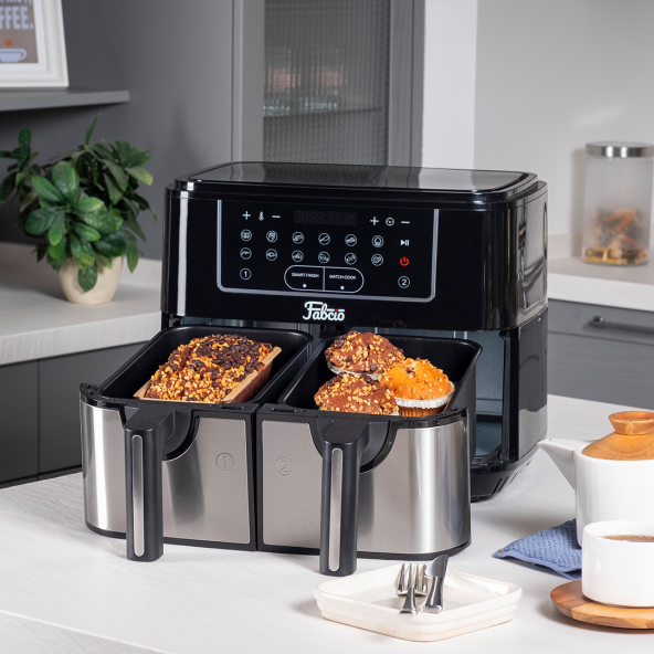 Fabcio Duo V2 Dokunmatik Ekran 9LT Çift Hazneli Airfryer Yağsız Fritöz - Resim 4