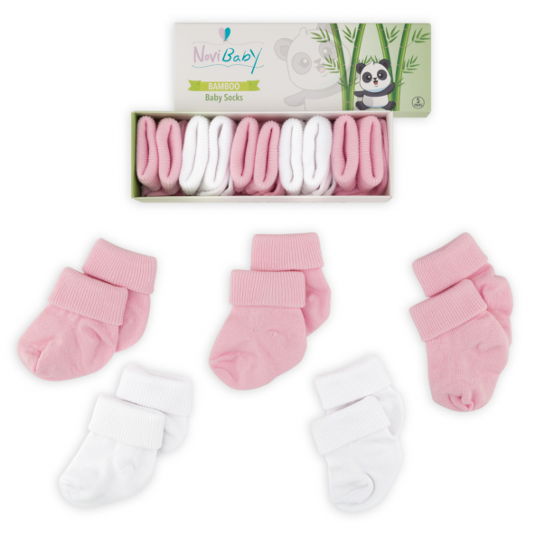 Novibaby 5li Bambu Yenidoğan Bebek Çorap I Pinky I 0-6 ay
