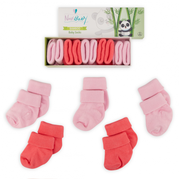 Novibaby 5li Bambu Yenidoğan Bebek Çorap I Rose I 0-6 ay