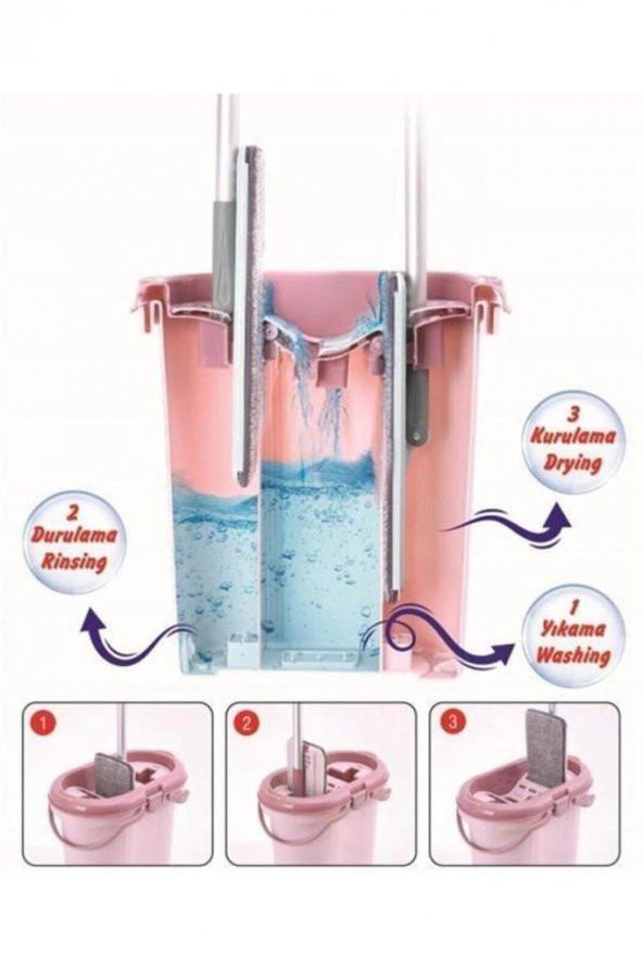 Flora 3 Bölmeli Trio Tablet Mop Temizlik Seti ve 2 Adet Yedek Mikrofiber Mop Bezi - 5