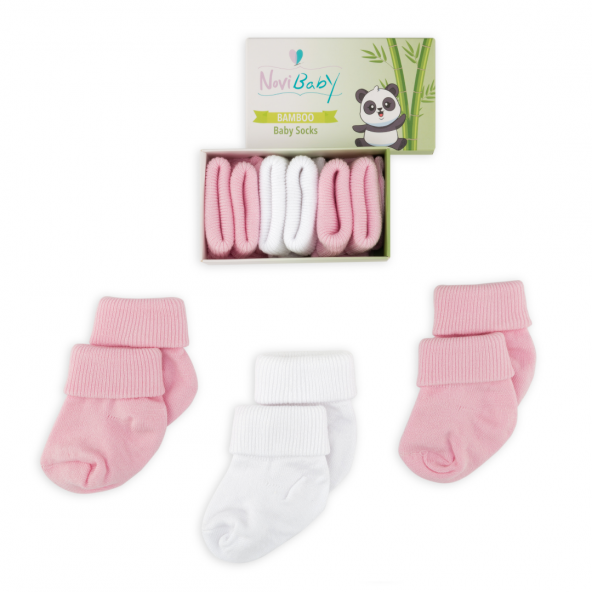 Novibaby 3lü Bambu Yenidoğan Bebek Çorap I Pinky I 0-6 ay