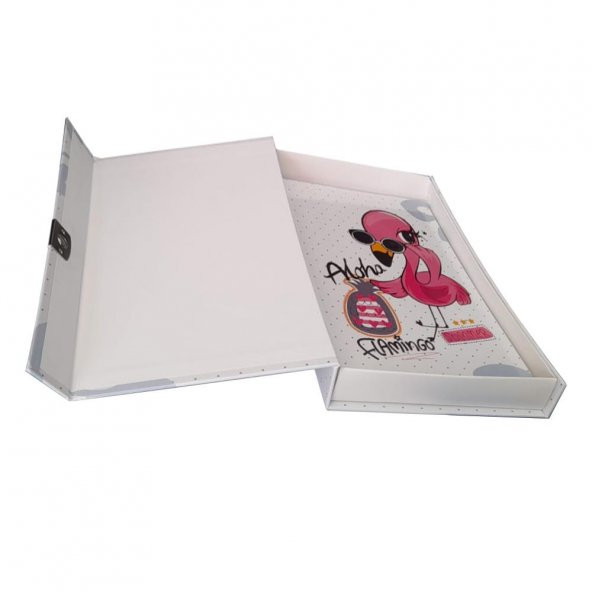 Hatıra Defteri Kilitli Kız Modeli Günlük Defteri Flamingo Hediye Kutulu 100 Yaprak Çizgili 1 Adet - 3