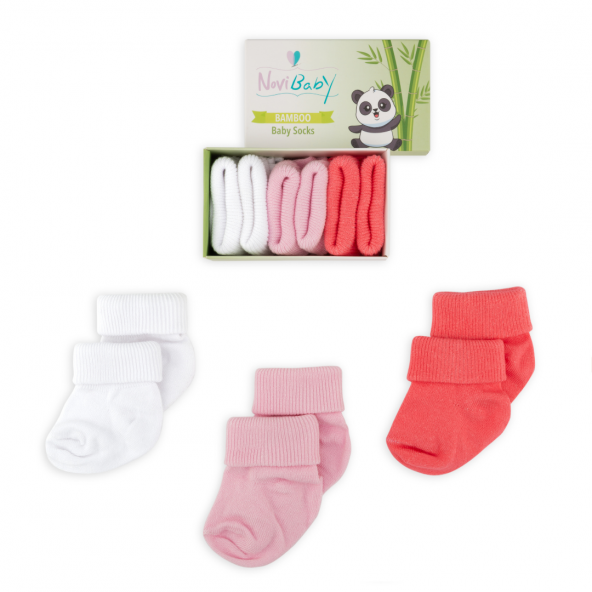 Novibaby 3lü Bambu Yenidoğan Bebek Çorap I Rose I 0-6 ay