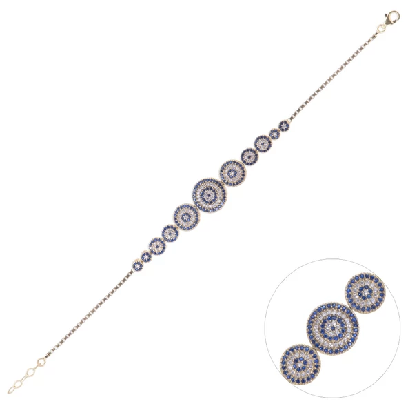 Nusnus Gümüş Kadın Nazar Boncuğu Bileklik ZRK 2200 8.1 gr Gold Renk ürün görseli 1