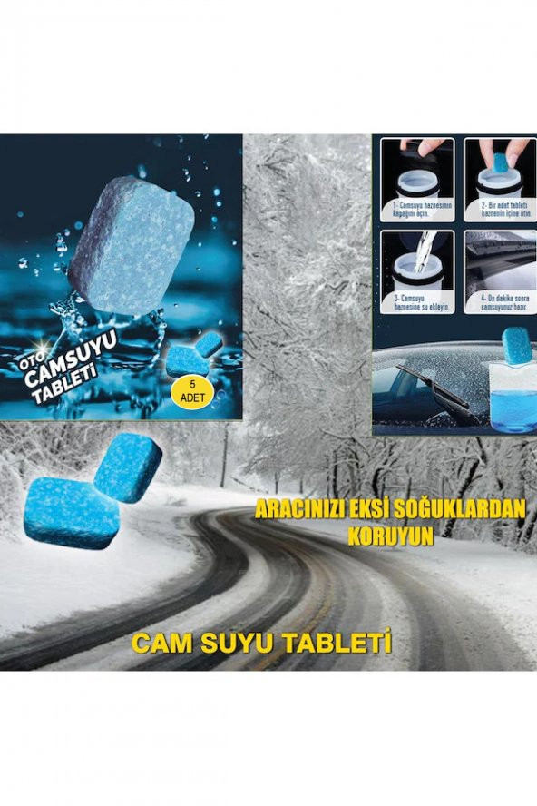 Oto Cam Suyu Tableti Araba Ön Cam Sileceği Tableti Konsantre Oto Araç Cam Suyu Tableti 5 Adet
