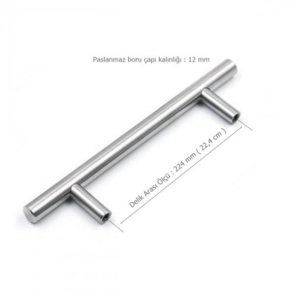 Alüminyum Paslanmaz İnox 224 mm Mobilya Boy Kulp Çap: 12 mm - 2