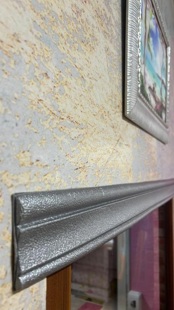 Renkli Duvarlar Düz Gri 8cm-117cm Kendinden Yapışkanlı Çıta Çerçeve Süpürgelik - 3