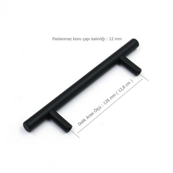 Alüminyum Paslanmaz Mat Siyah 128 mm Mobilya Kulp Çap:12 mm - 2