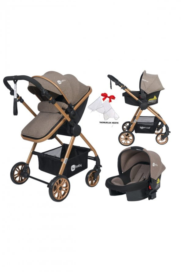4 Baby Esse Model Gold Travel Sistem Bebek Arabası - Kahverengi + Yağmurluk