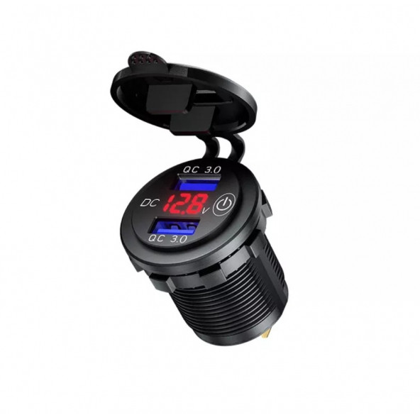 Araç/tekne/motosiklet Için ( Quick ) Hızlı Şarj - Voltmetre Açma Kapama Anahtarlı KIRMIZI IŞIK