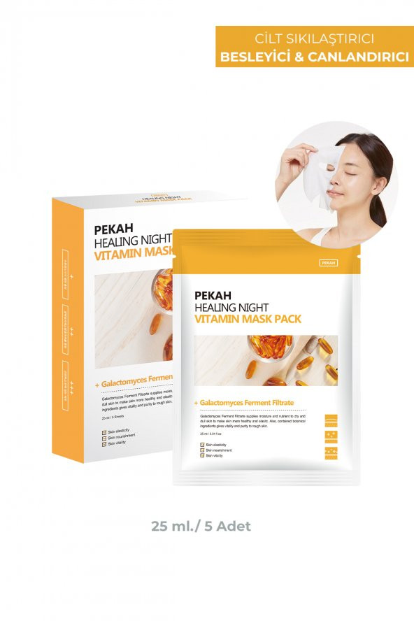 PEKAH C Vitamini ve 13 Bitki Özü İçeren Canlandırıcı Leke & Kırışıklık Karşıtı Yüz Maske Seti 5 Adet - 1