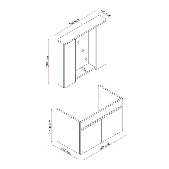 Karen Banyo Koza Banyo Dolabı Seti 80 Cm Beyaz Lavabo Dahil, Lavabolu 80 cm - 6
